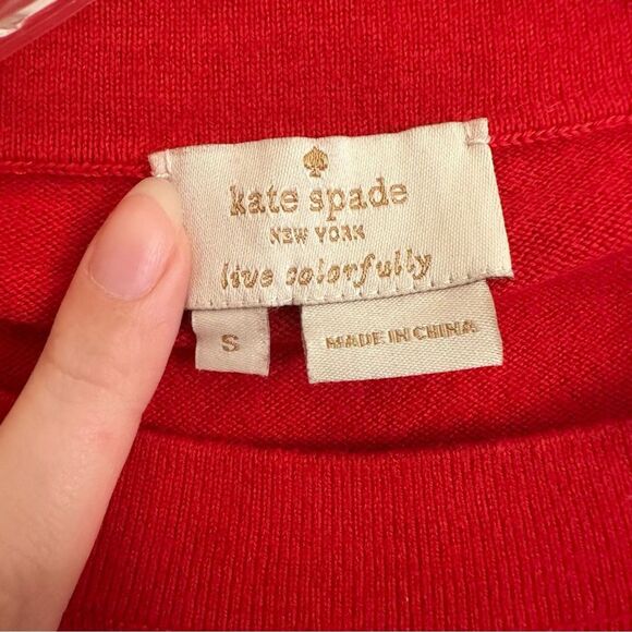 Kate Spade Red Floral Rosette Applique Sweater S Cashmere Blend Coquette Holiday - Picture 5 of 12